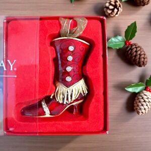 Vintage NOS Bombay Company High-heel Boot Red Enameled Christmas Ornament